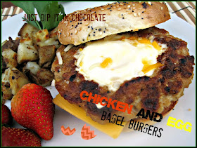 Chicken and Egg Bagel Burgers, a perfectly seasoned chicken patty with an egg nested in the middle of it served on a toasted bagel, perfect for brunch or a light dinner