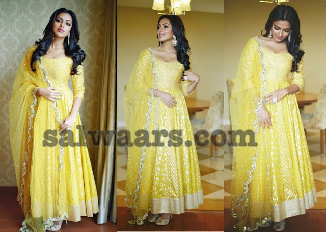 Amala Paul in Lemon Yellow Anarkali