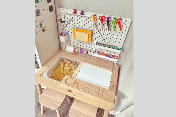 Ikea flisat table skadis pegboard desk with pasta in tray