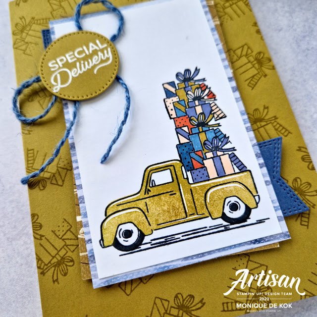 Trucking Along Bundle, Trucking Along stampset, pons, stempelset, zelfgemaakte kaart, stempelen, Stampin met Monique, Stampin Up!, kerstkaart