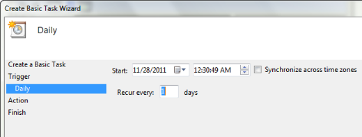 task scheduler create task daily 1 Cara Membuat Windows 7 Startup Dan Shutdown Terjadwal