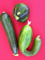Zucchini and saucer squash and sweet cucumber (l - r)