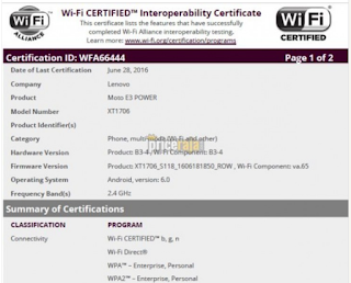 WiFi certified for Moto E3 power