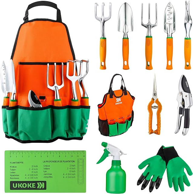 UKOKE Garden Tool Set, 12 Piece Aluminum Hand Kit