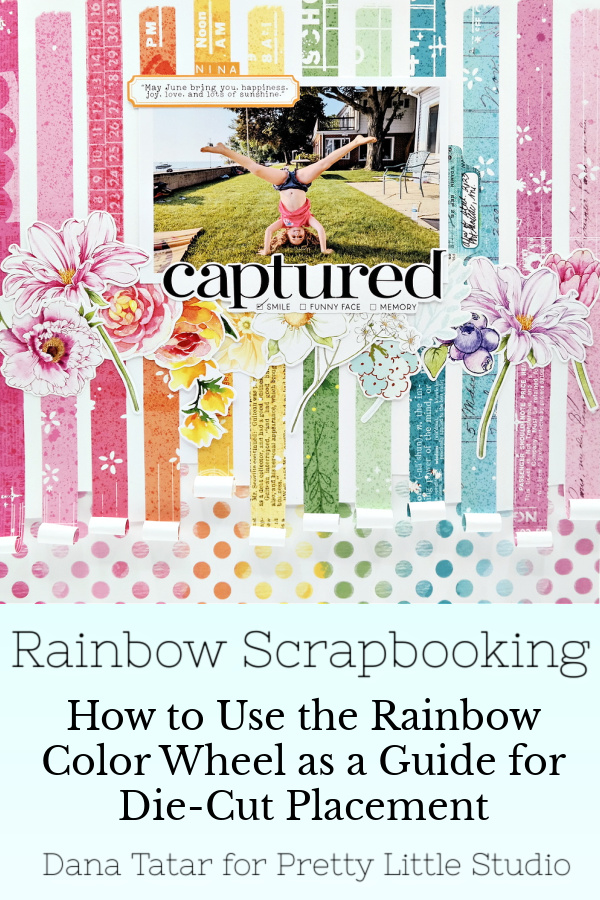 Rainbow Flowers, Stripes, and Polka Dots Summer Headstand Scrapbook Layout using the Pretty Little Studio Sunkissed Collection