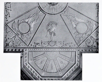 Part of ceiling in the Library, Hatchlands  from The architecture of Robert and James Adam by AT Bolton (1922)  Note the empty roundels which have since been filled. 