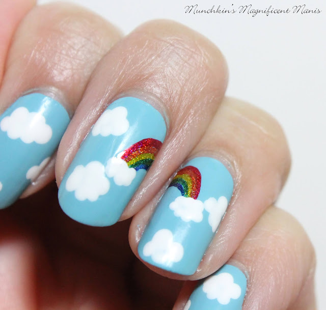 Rainbow and Clouds Nail Design