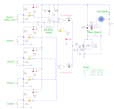 5 Zone alarm Circuit Diagram