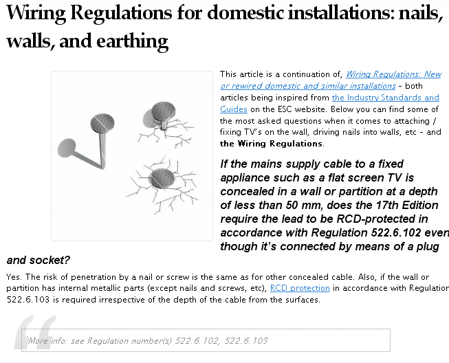 Nails, walls, earthing, and the wiring regulations