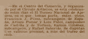 Recorte del Diario de Barcelona sobre el Torneo Nacional de Ajedrez de Tortosa 1950