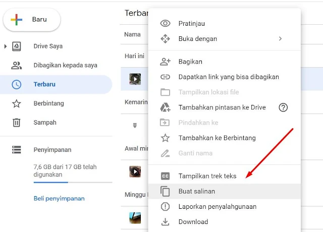 Membuat salinan pada google drive