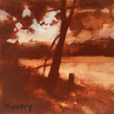 Sepia and white painting of trees by Maryland artist Barb Mowery