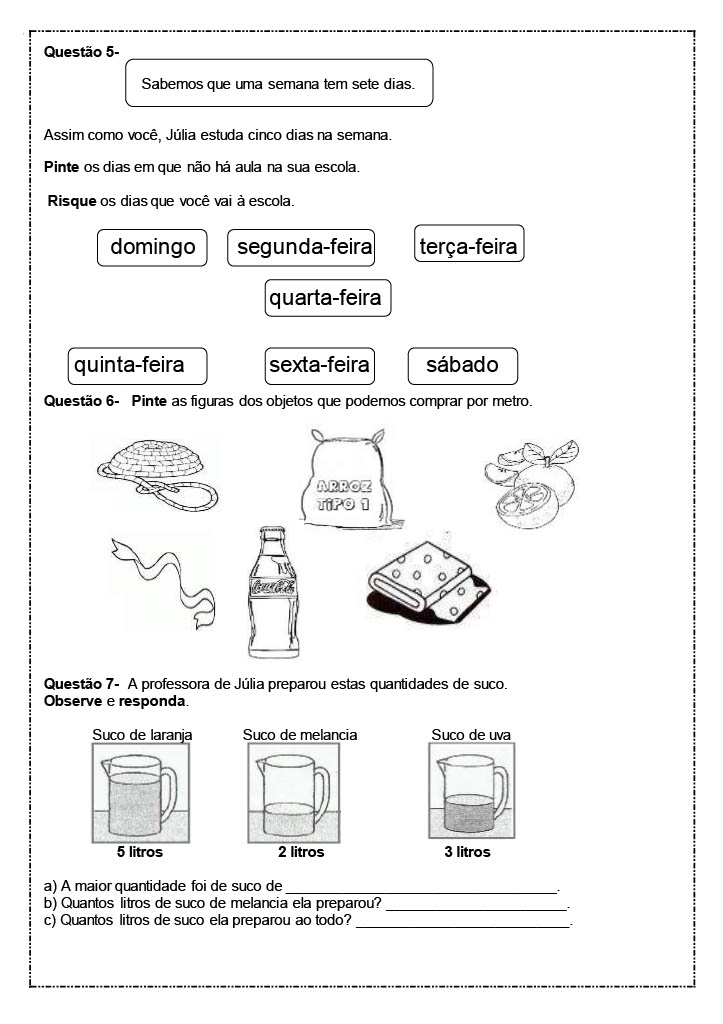 º ANO AVALIAÇÃO BIMESTRAL MATEMÁTICA CONHECIMENTOS GERAIS