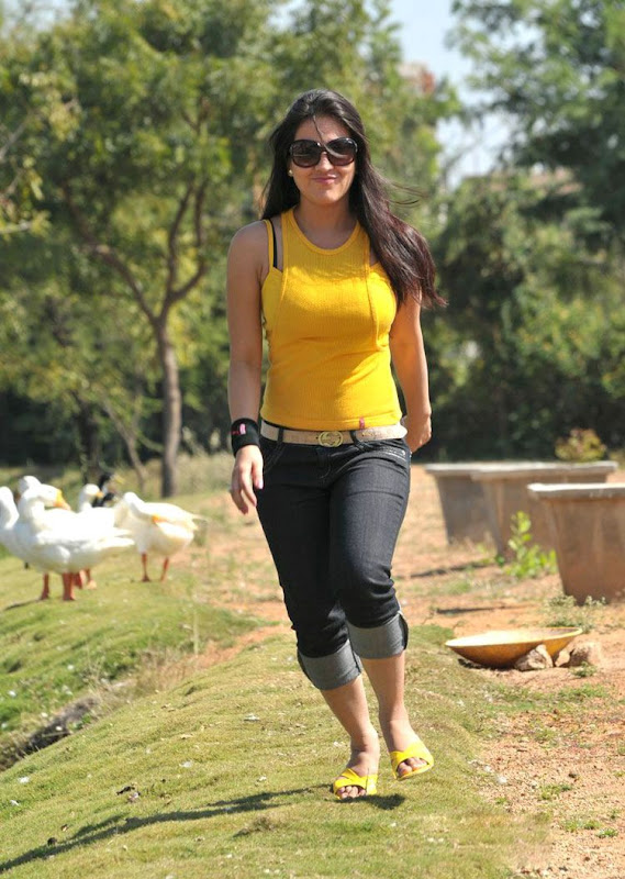 Cute actree Aksha new Yellow dress pics from Ade nuvve cleavage