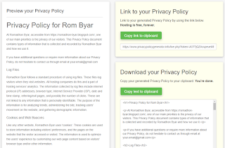 Tampilan hasil generator untuk membuat Privacy Policy