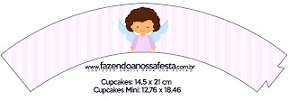 Brunette Angel Girl, Free Printable Cupcake Wrappers. 