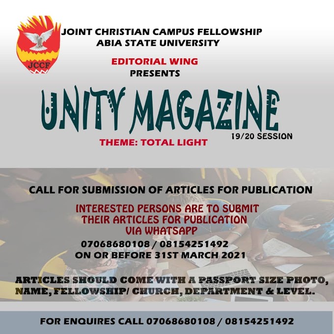 CALL FOR SUBMISSION OF ARTICLES FOR PUBLICATION_ JCCF  ABSU UNITY MAGAZINE 