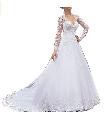 Plus Size Sweetheart Long Sleeves Lace - Sequins Wedding Dresses for Bride 2021
