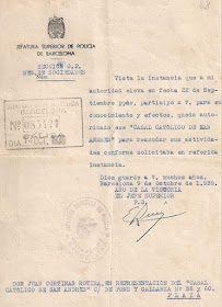 Oficio de la Jefatura Superior de Policía de Barcelona, 1939