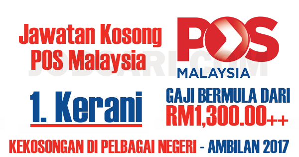 JAWATAN KOSONG SEBAGAI KERANI POS MALAYSIA - MINIMUM SPM 