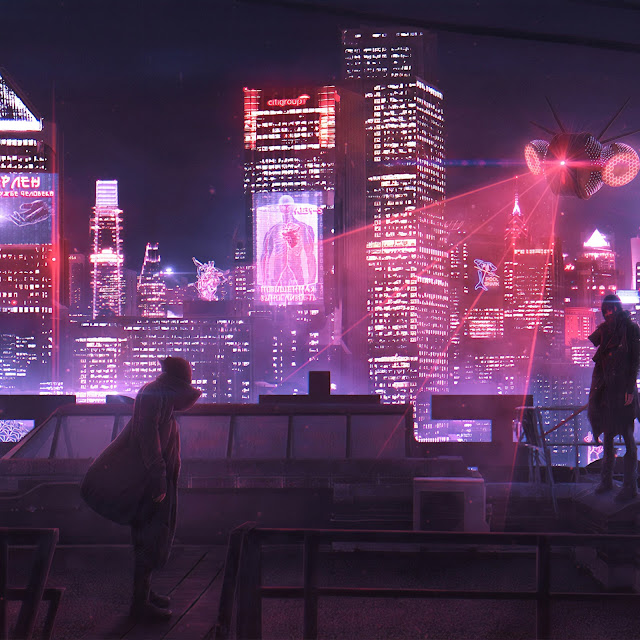 City at Night Sci-Fi Desktop Wallpaper