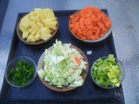 bowls of vegetables diced