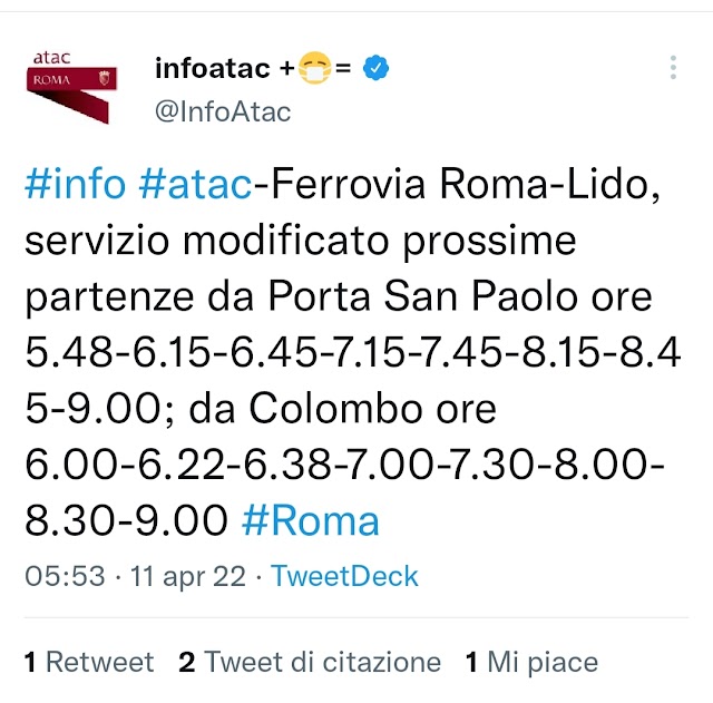 Il nuovo orario della Roma-Lido