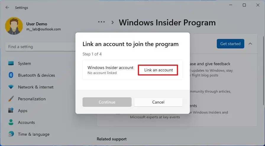 windows 11 link account insider program