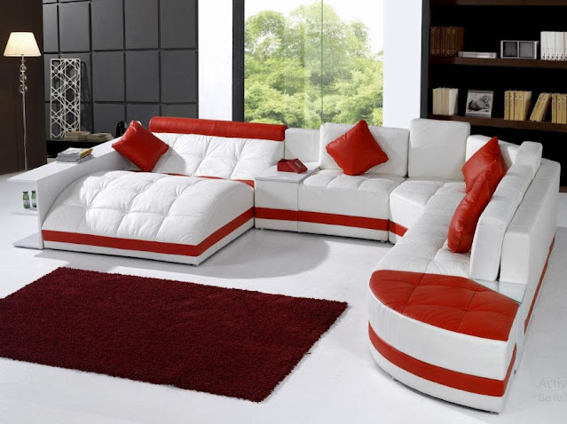 red and white living room set