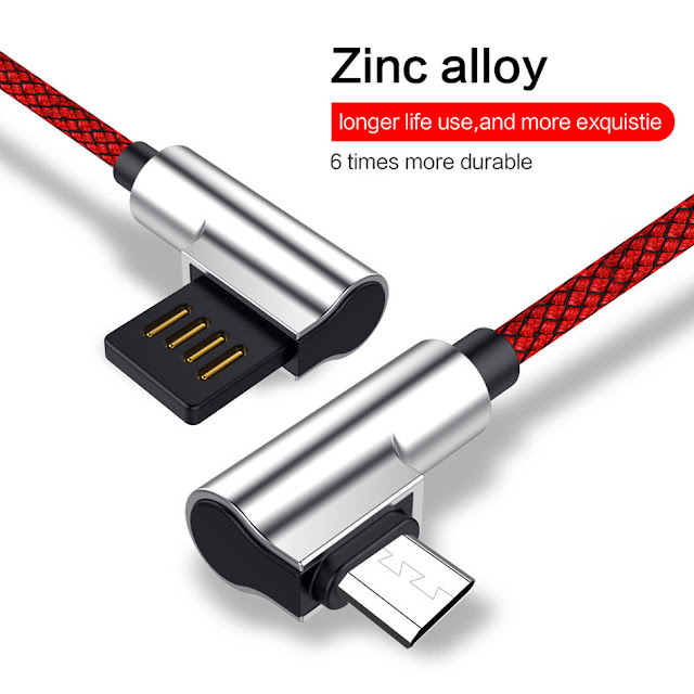 Bakeey 2.4A Reversible Double 90 Degree Micro USB Braided Fast Charging Data Cable For Phone Tablet