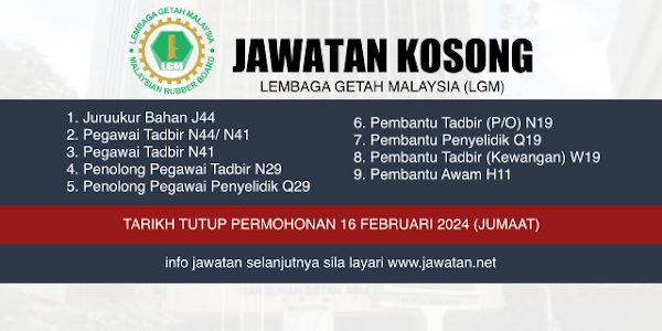 Jawatan Kosong Lembaga Getah Malaysia (LGM) 2024