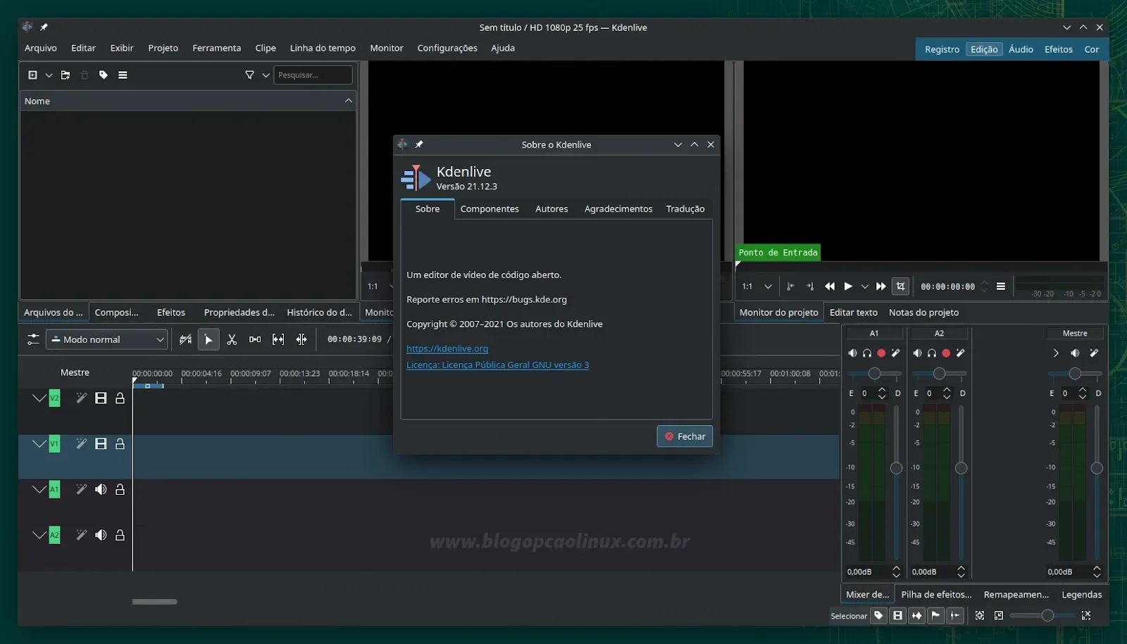 Kdenlive executando no openSUSE Leap 15.4