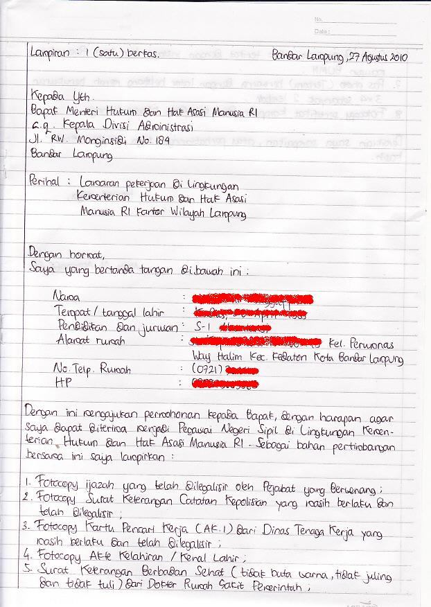 Contoh Surat Lamaran Pekerjaan Tulis Tangan - ben jobs