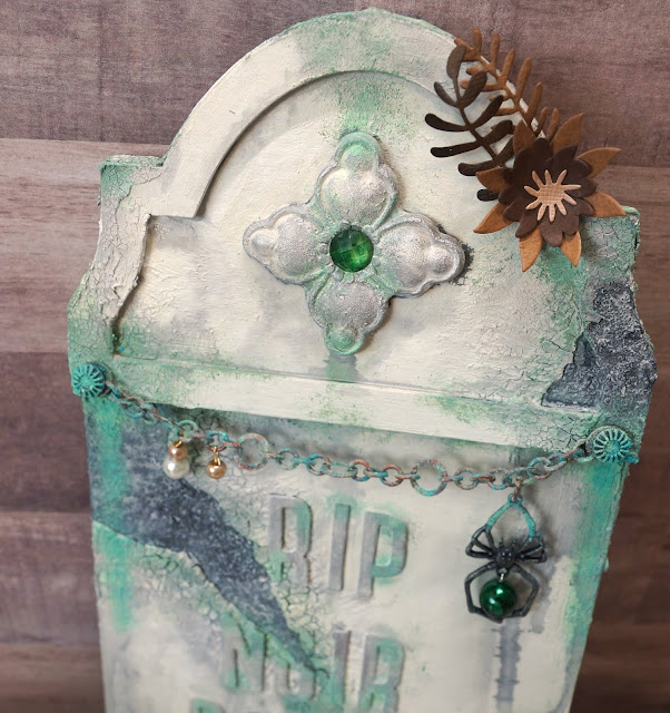 Noire Ronne's Requiem: A Tim Holtz Tombstone Overlay Mixed Media Project for Halloween