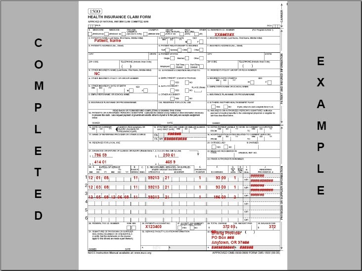 Completed CMS 1500 form  CMS 1500 claim form and UB 04 