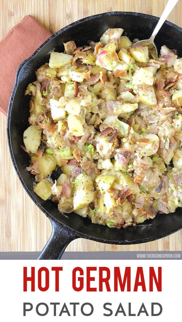 A simple recipe for Hot German potato salad that is tangy, savory, and slightly sweet. It's loaded with crunchy bacon & sauteed onion and tossed in an addicting apple cider vinegar, mustard & bacon fat dressing. Fix this side dish when you need some hearty comfort food to keep your belly warm. (gluten-free, grain-free & dairy-free)