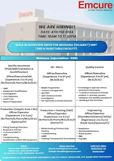 ITI, Diploma and Graduate Job Vacancy Campus Placement Walk-in Drive 2024 for Emcure Pharmaceuticals