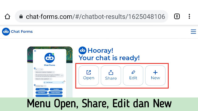 Menu Open, Share, Edit dan New