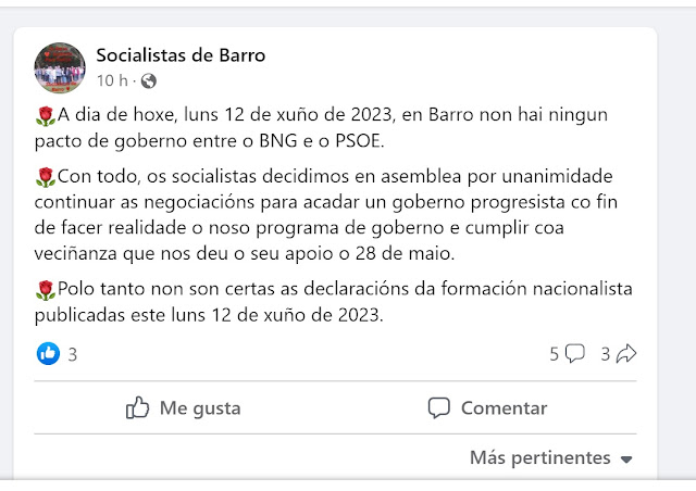 O PSOE DE BARRO DESMINTE AO BNG: NON HAI PACTO. #SANMARTINALCALDE