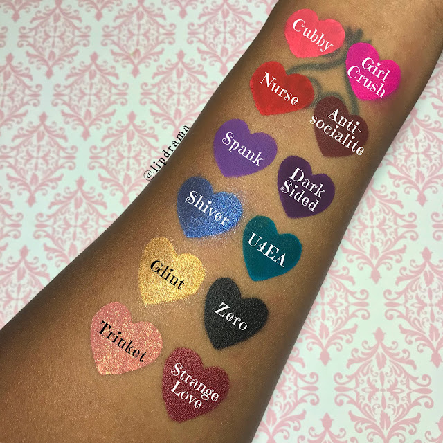 Sugarpill Liquid Lip Color Swatches on dark skin