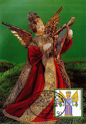 Maxicard de Noël L'ange à la feuille d'or 1990