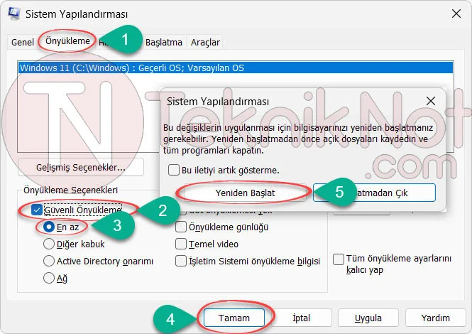 Sistem Yapılandırması ile Güvenli Modu Açma