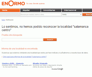 Pantallazo de Enormo, que muestra el Texto No hemos reconocido la localidad Salamanca Centro