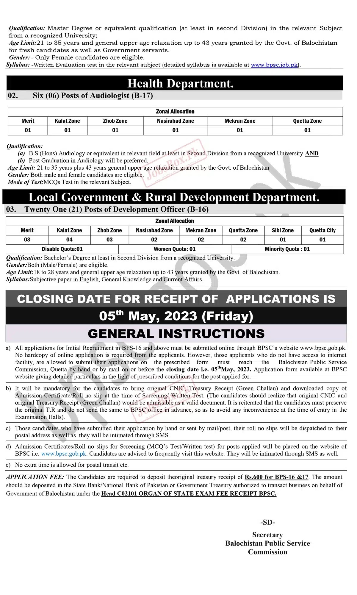 Balochistan Public Service Commission BPSC Jobs 2023 Latest Advertisement
