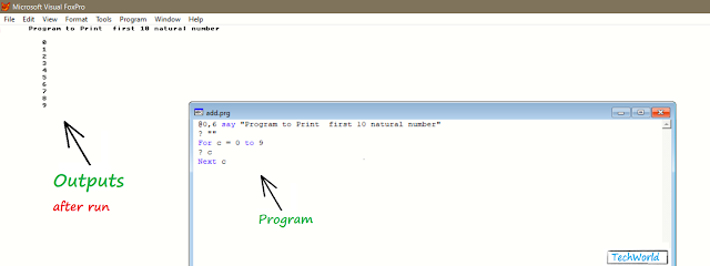 Program to print first 10 natural number in FoxPro