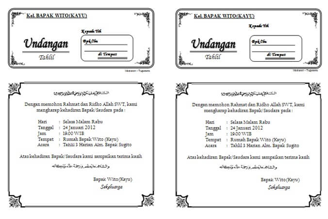 Tahlil ialah salah satu tradisi yang sangat lekat di masyarakat muslim di Indonesia inilah 7 Contoh Undangan Tahlil / Tahlilan Terlengkap