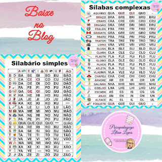 silabário, ficha de alfabeto, silabário sílabas simples e complexas, silabas complexas, sílabas simples, silabário sílabas complexas