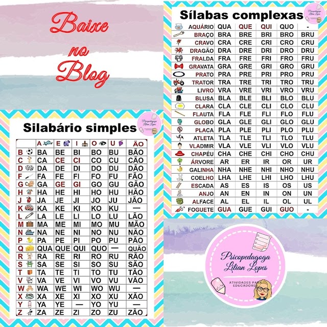 Silabário com sílabas simples e complexas