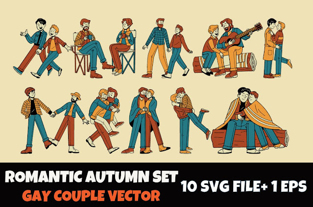 Gay couple vector illustration set