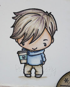 Distressed masculine birthday card featuring boy with coffee cup (image is Mini Remix Brewtiful by The Greeting Farm)